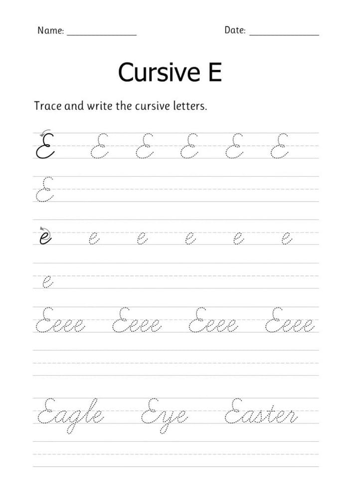 Printable Letter E In Cursive Writing