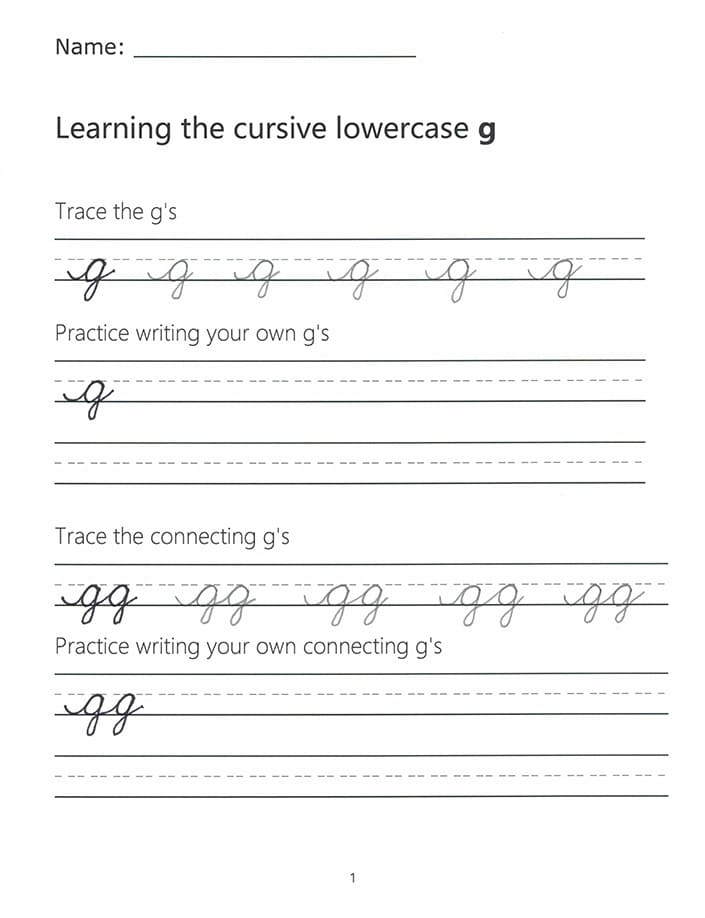 Printable Letter G In Cursive Writing