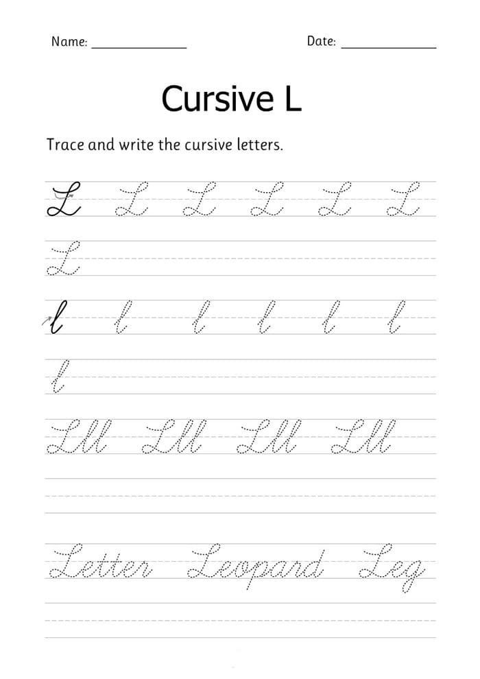 Printable Letter L In Cursive Writing