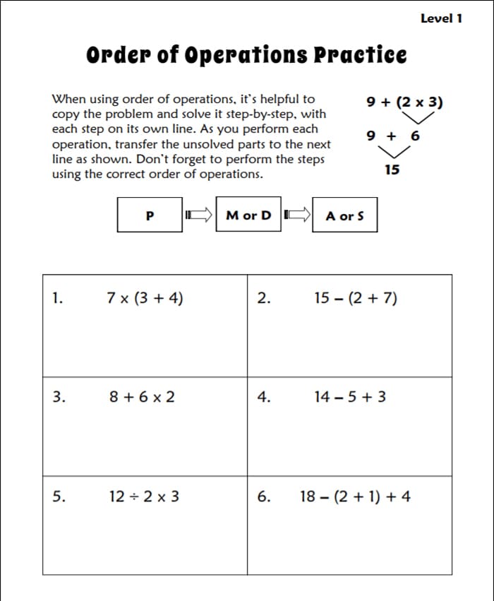 Printable Order Of Operations Activity