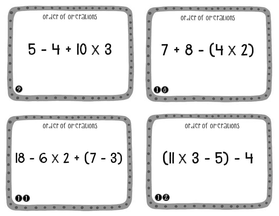 Printable Order Of Operations Task Cards