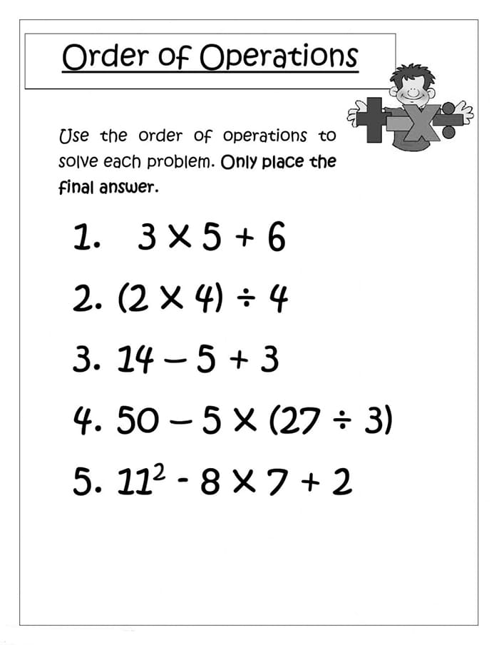 Printable Order Of Operations