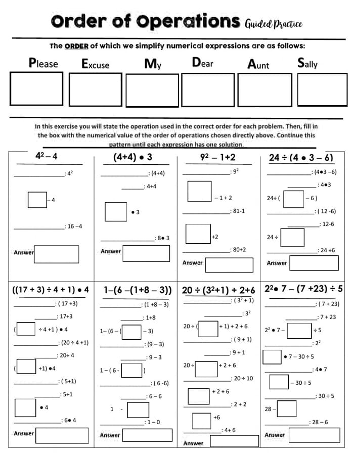 Printable Practice Order Of Operations