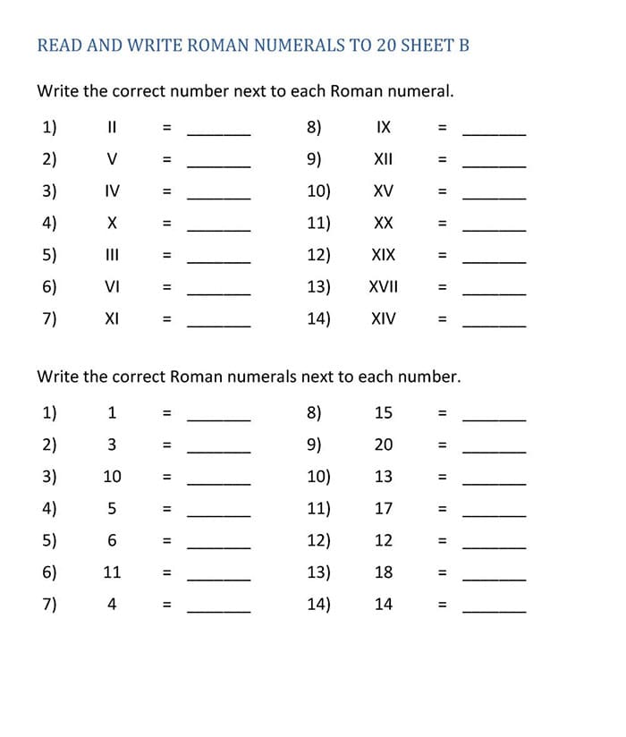 Printable Practice Roman Numerals