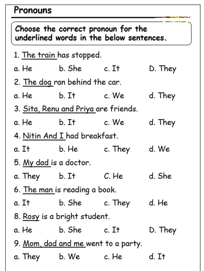 Printable Pronouns List 1st Grade