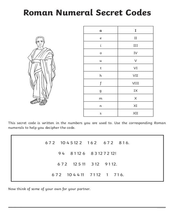 Printable Roman Numerals Activity