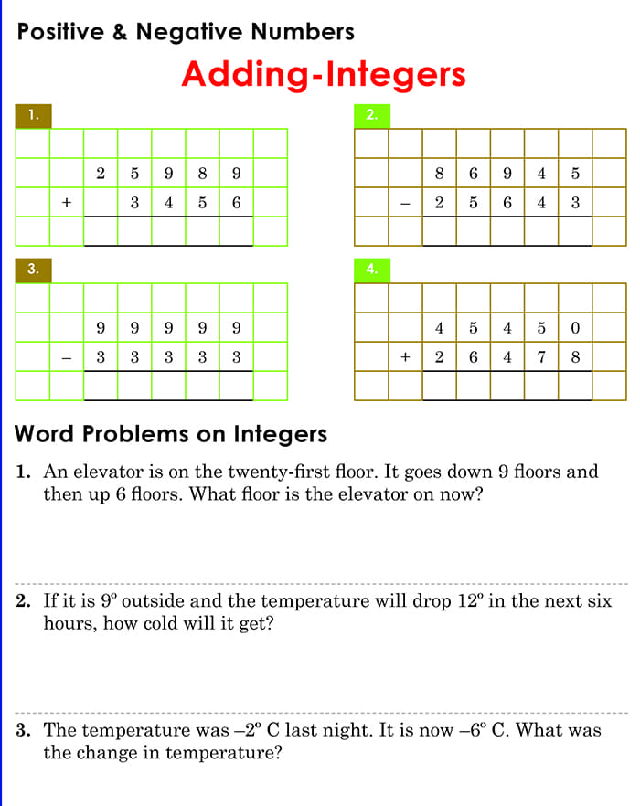 Printable Simple Adding Integers Worksheet