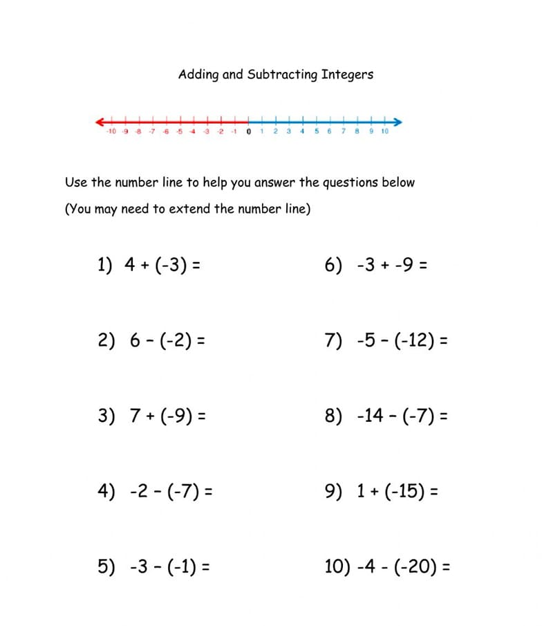 Printable Subtracting And Adding Integers Worksheet