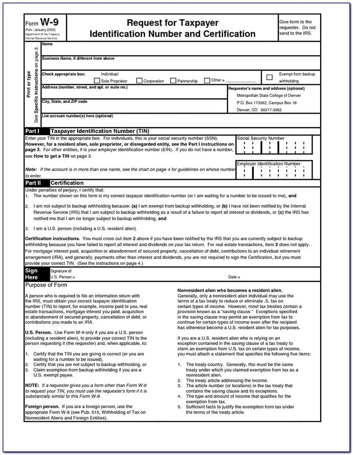 Printable W-9 Form Download