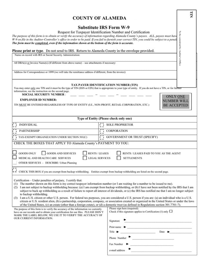 Printable W-9 Form IRS
