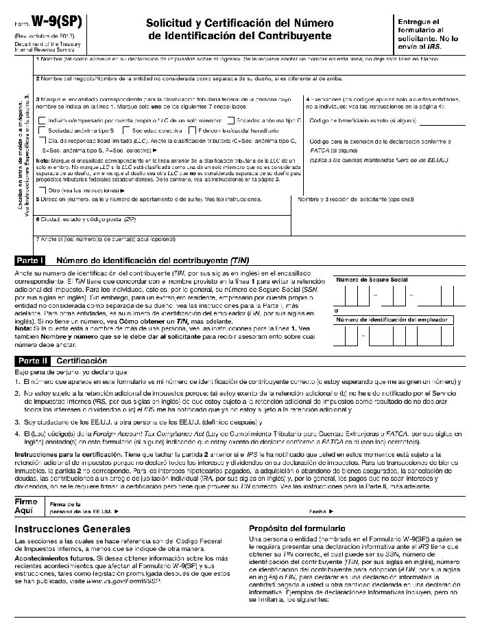 Printable W-9 Form In Spanish