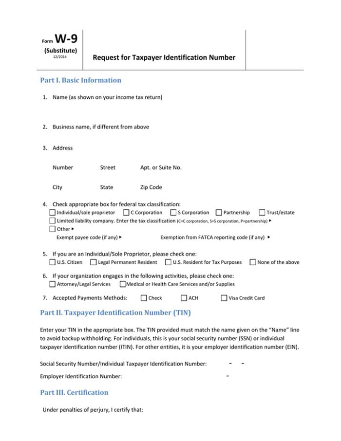 Printable W-9 Form Request