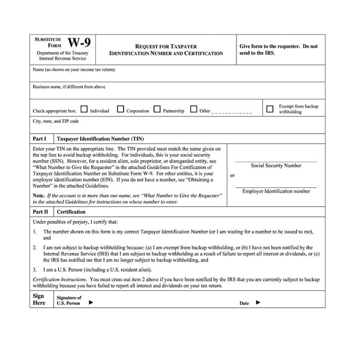 Printable W-9 Form Word Document