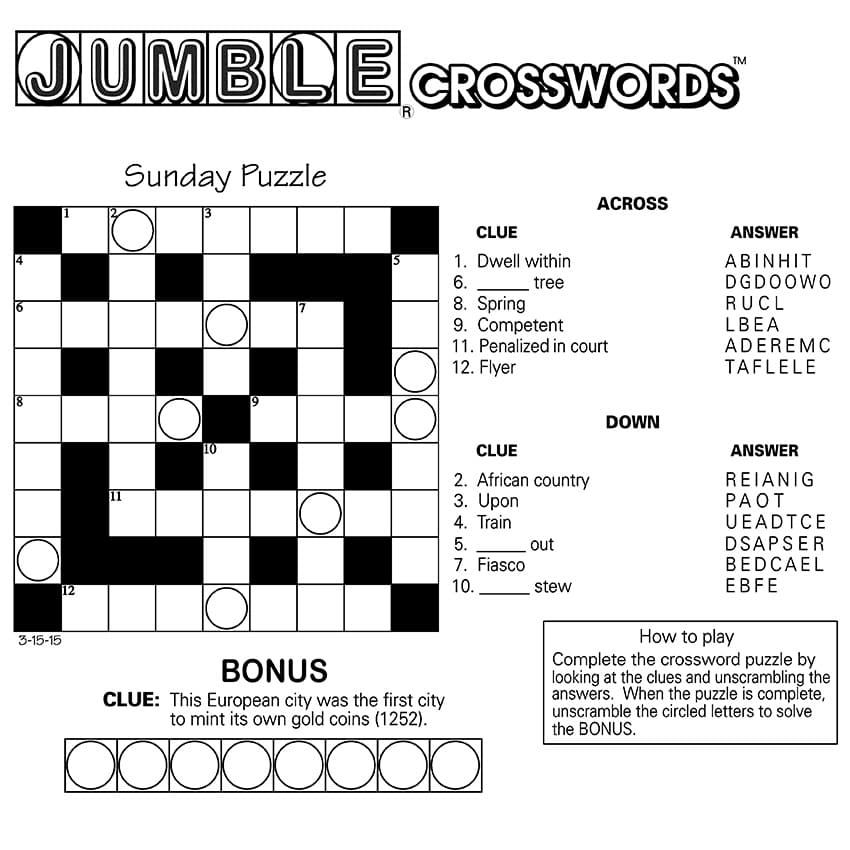 Printable Word Jumble Crossword