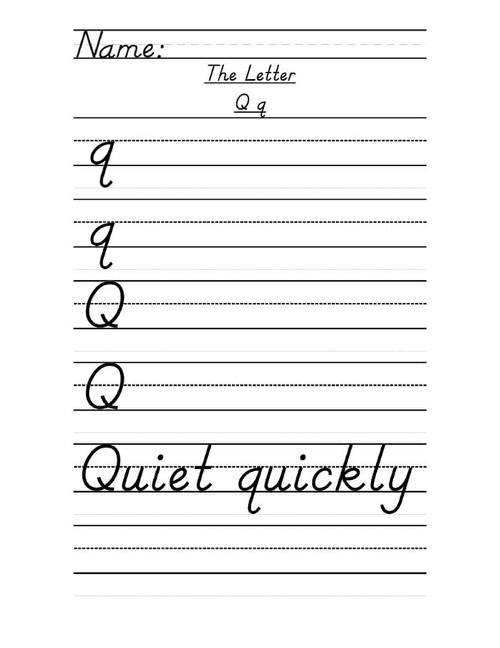 Printable Worksheet For Cursive Letter Q