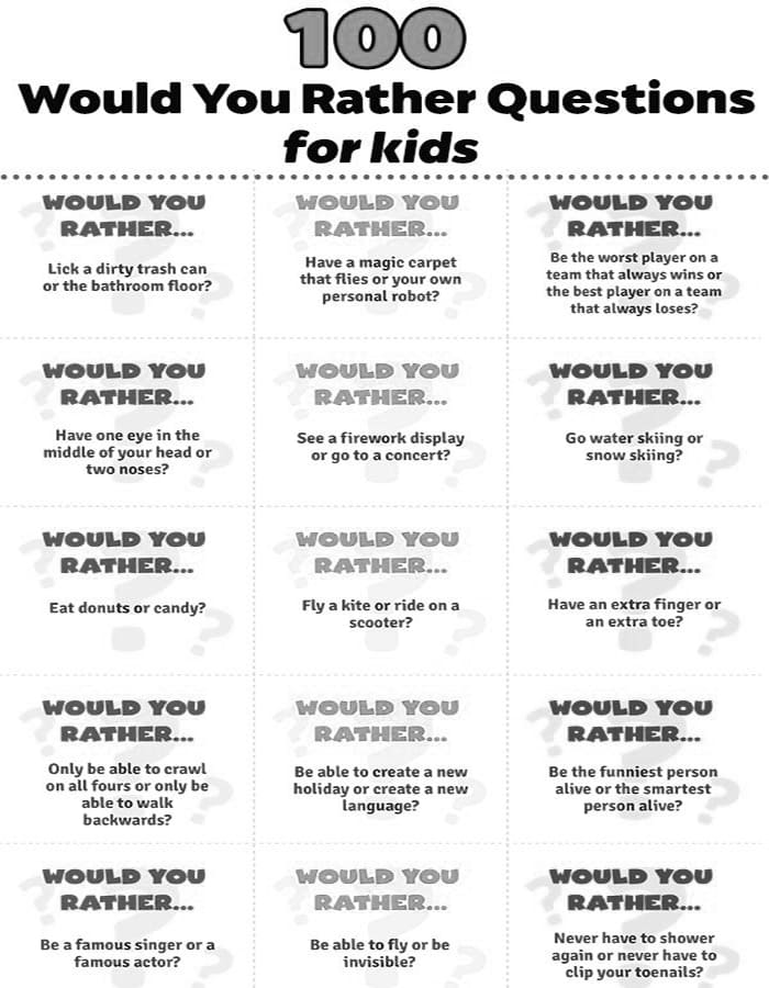 Printable Would You Rather For Kids Questions