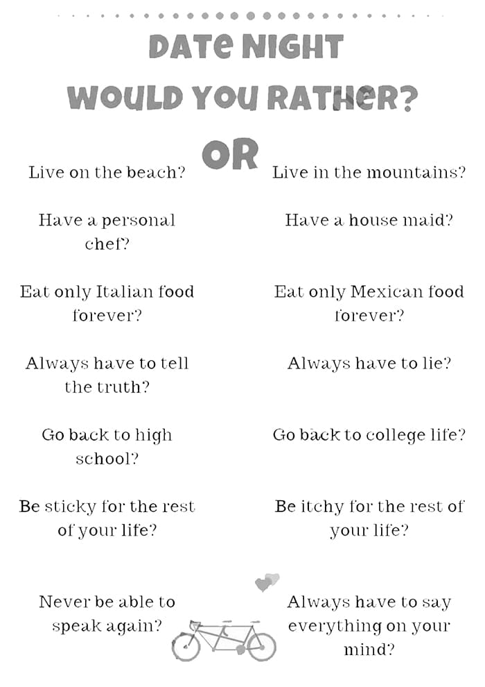 Printable Would You Rather Questions Date Night
