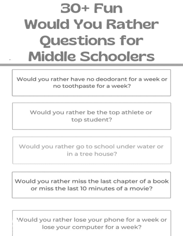 Printable Would You Rather Questions Middle School