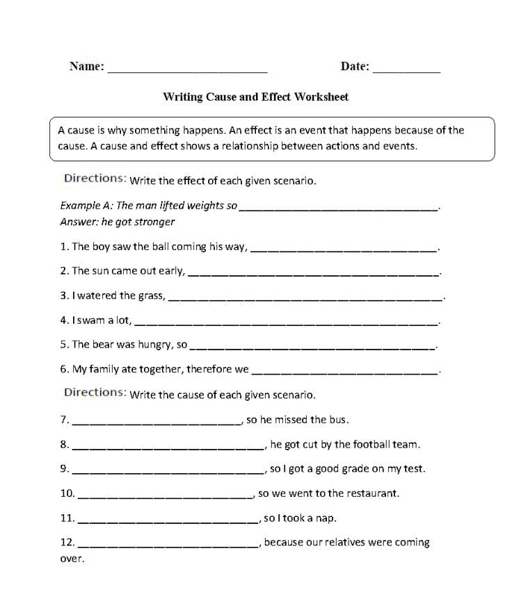 Printable Writing Cause And Effect Worksheet Answers