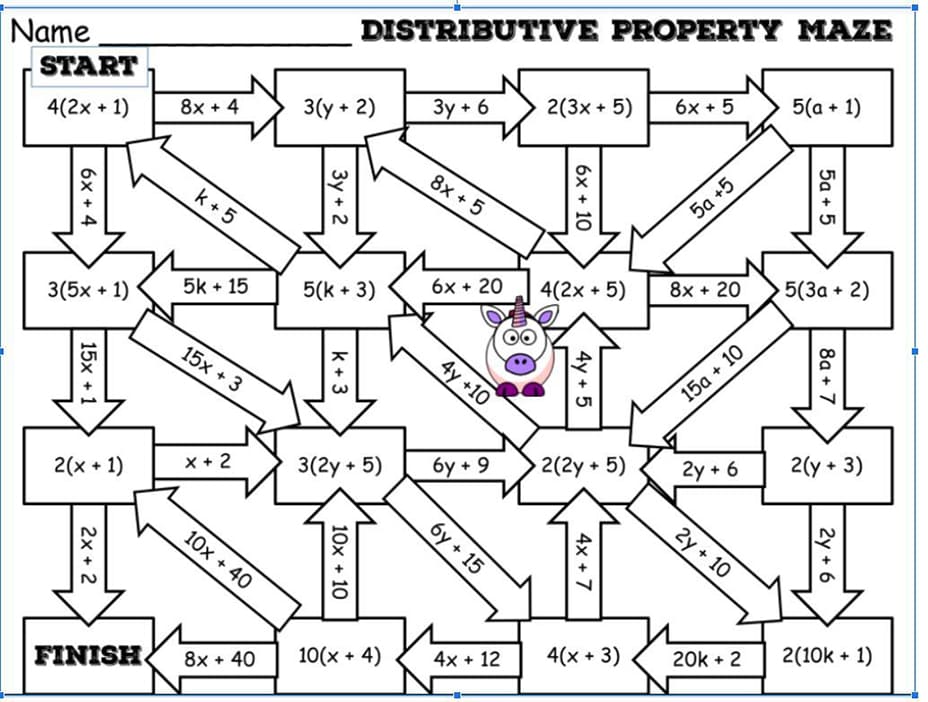 Printable Distributive Property Maze