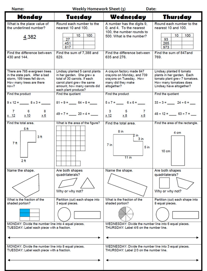 Printable Common Core Math Homework