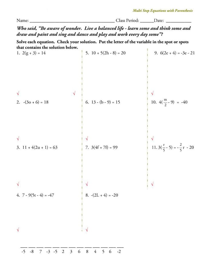 Printable Free Multi-Step Equation Worksheets