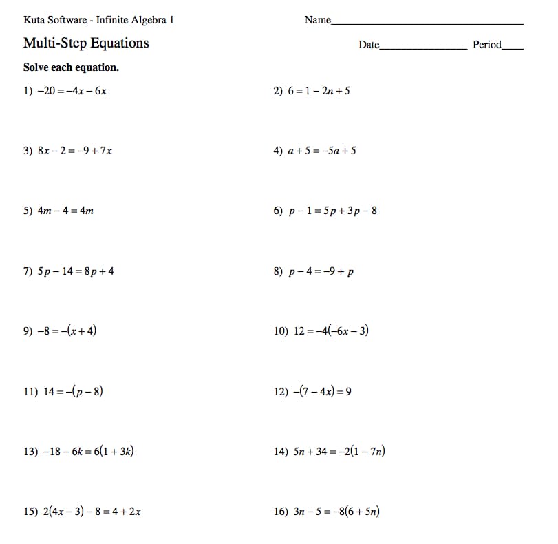 Printable Multi Step Equation Worksheet