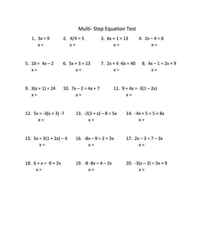 Printable Multi Step Equations Difficult Worksheet