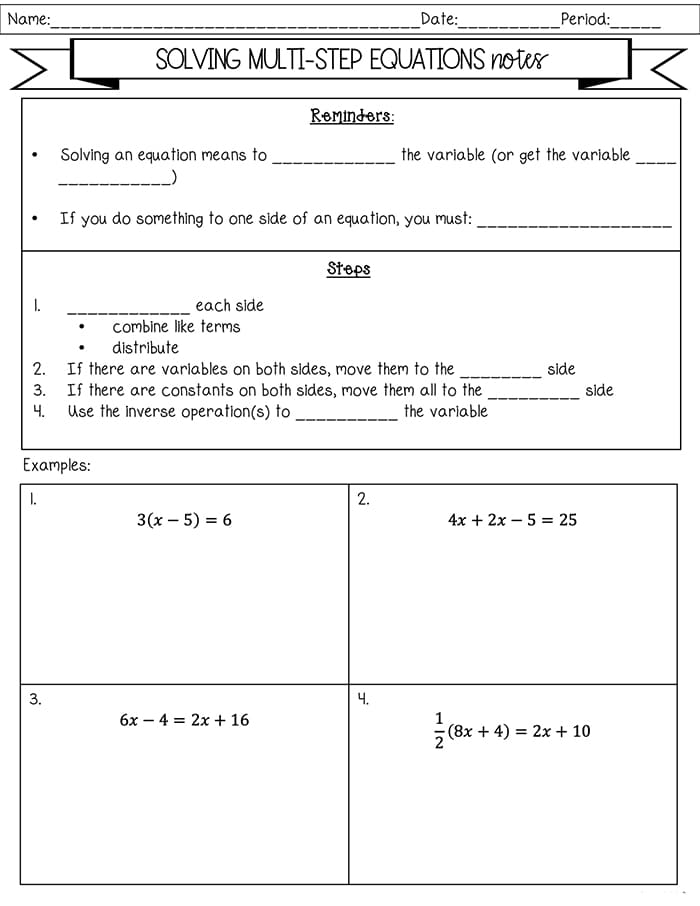 Printable Multi Step Equations Worksheet Key