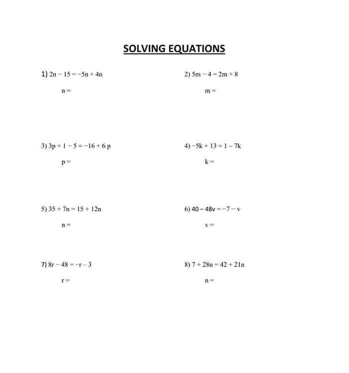Printable Simple Multi Step Equations Worksheet
