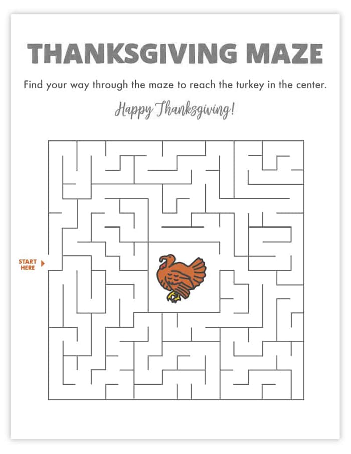 Printable Thanksgiving Maze