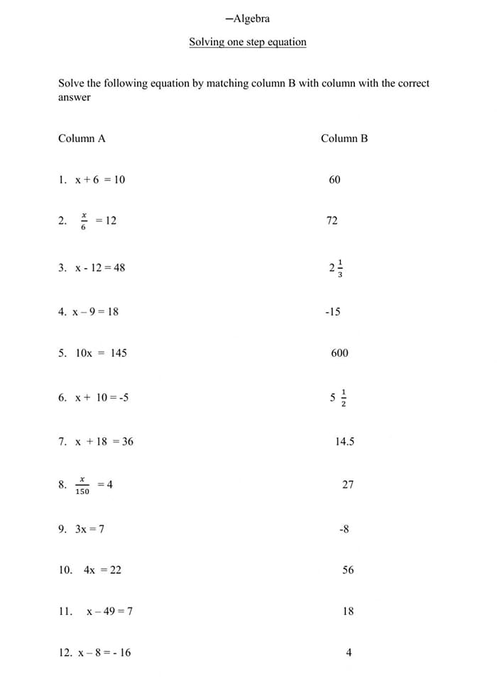 Printableone Step Equation Worksheet No Negatives