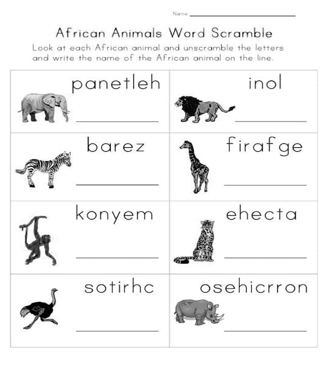 Printable Animal Word Scramble Answers