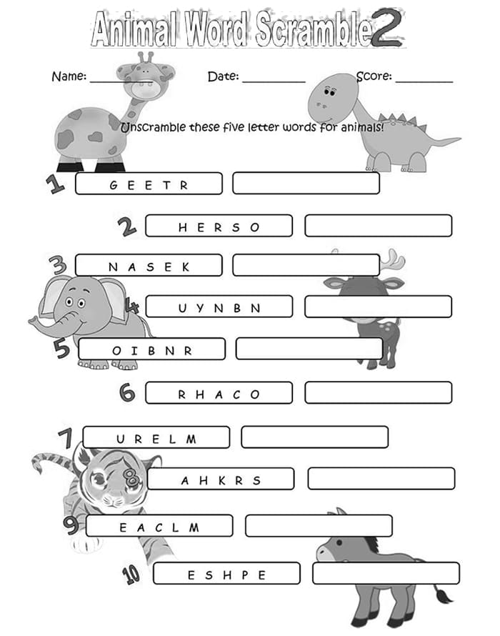Printable Animal Word Scramble Worksheet