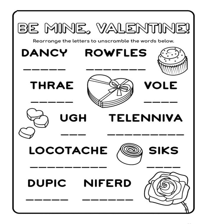 Printable Be My Valentine Word Scramble