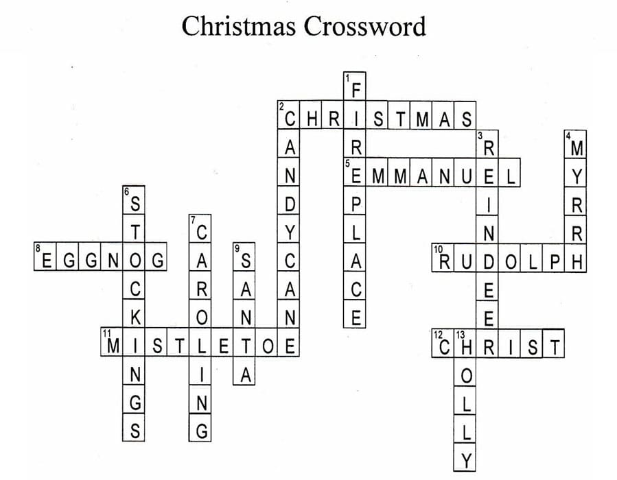 Printable Christmas Crossword Puzzle Answers
