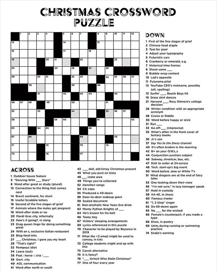 Printable Christmas Crossword Puzzles Game