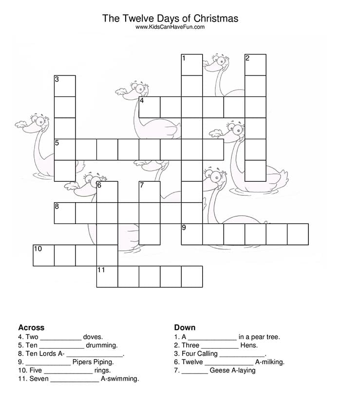 Printable Christmas Crossword Puzzles Quiz