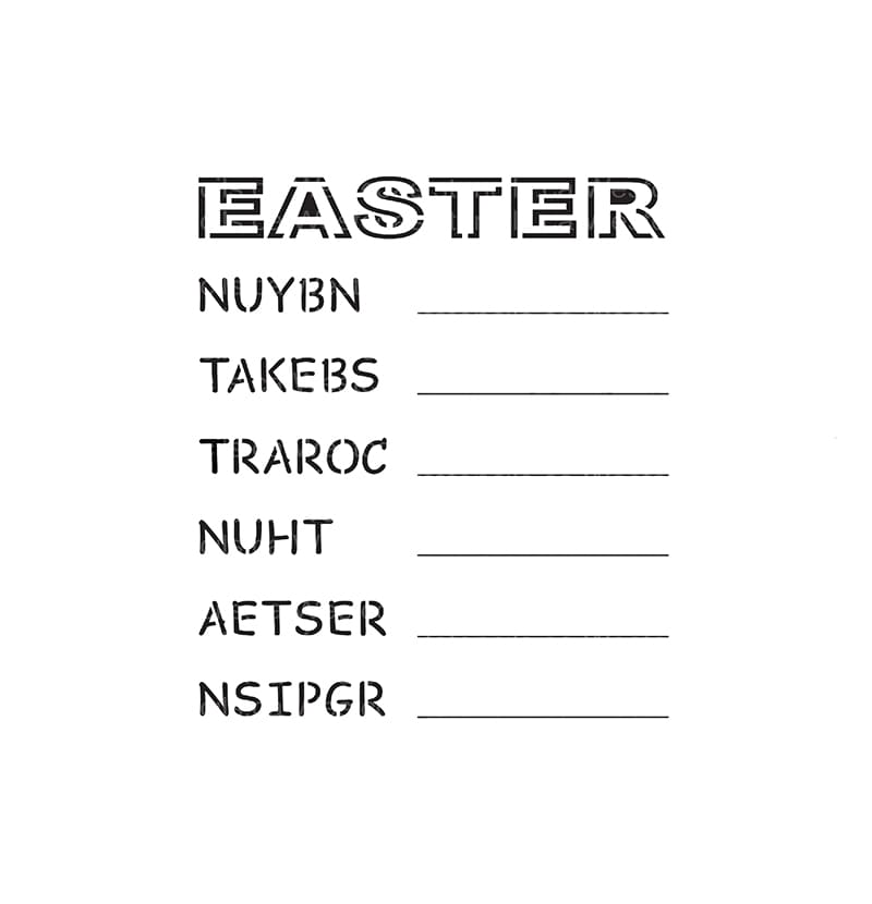 Printable Difficult Easter Word Scramble