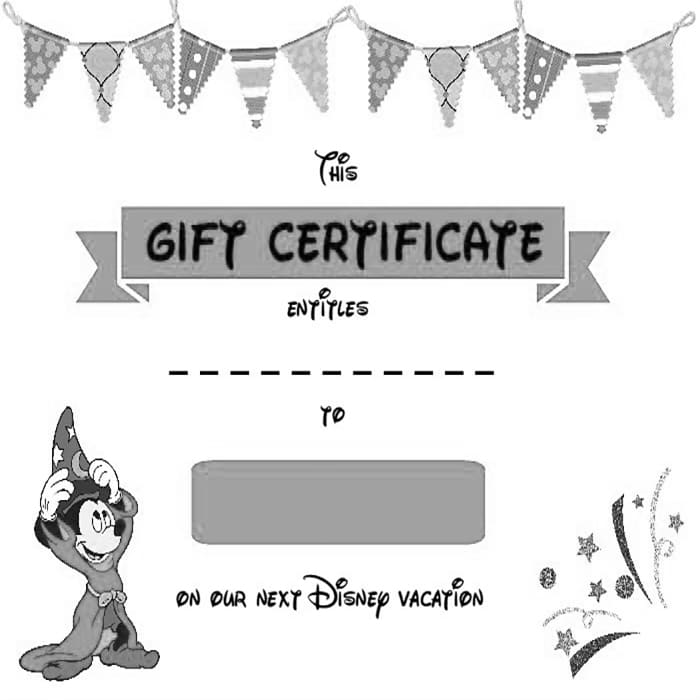 Printable Disney Gift Certificates