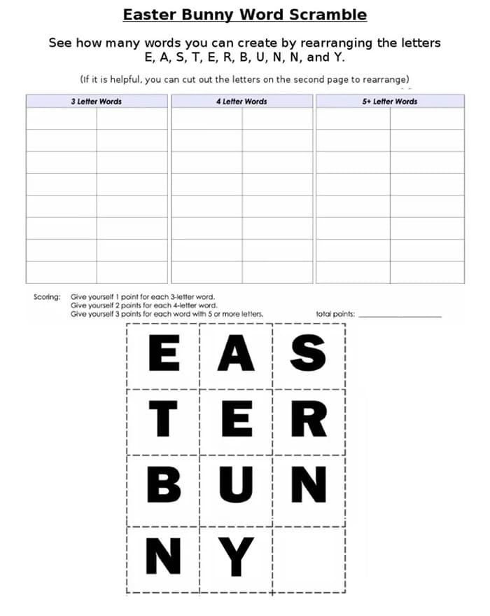 Printable Easter Bunny Word Scramble