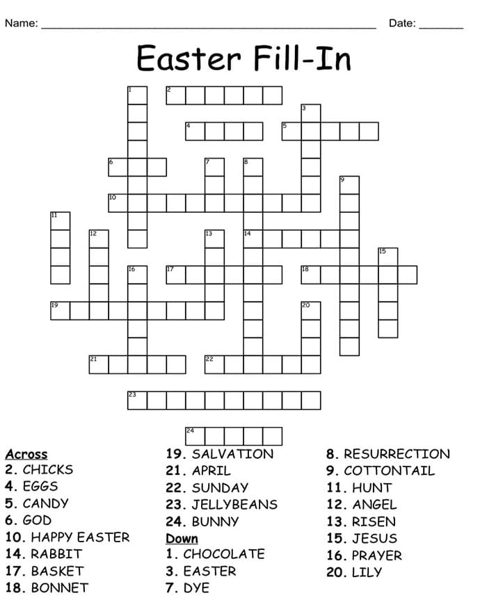 Printable Easter Crossword Puzzles Difficult