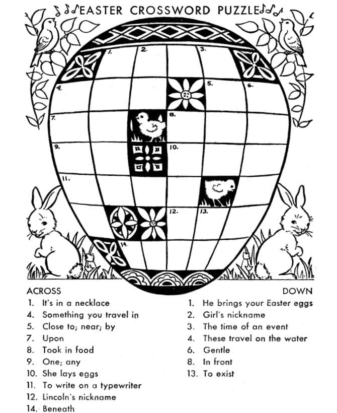 Printable Easter Crossword Puzzles Quiz