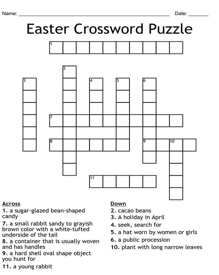 Printable Easter Crossword Puzzles Simple