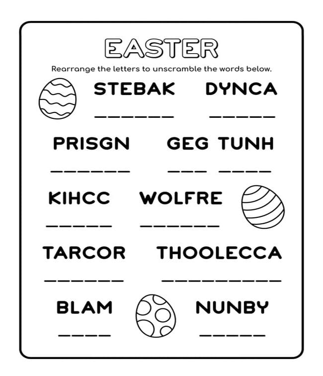 Printable Easter Word Scramble Answers