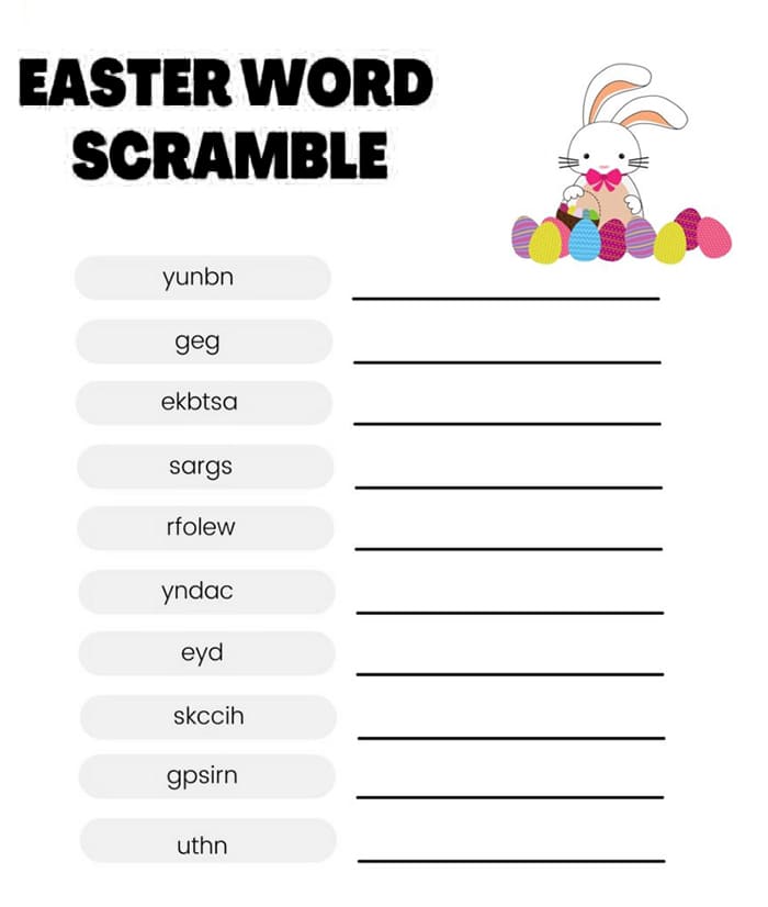 Printable Easter Word Scramble For Adults