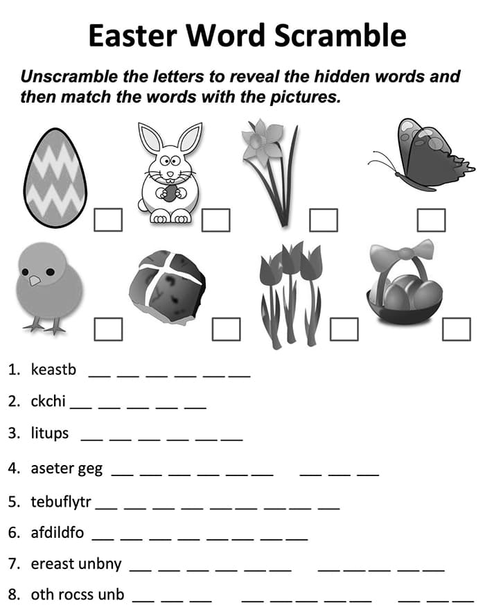 Printable Easter Word Scramble Quiz