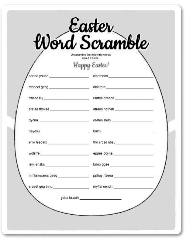 Printable Easter Word Scramble Vocabulary