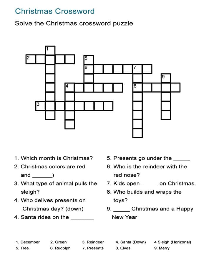 Printable Easy Christmas Crossword Puzzles