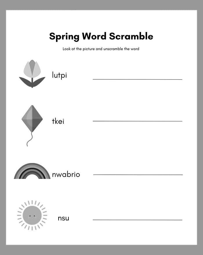 Printable Easy Spring Word Scramble